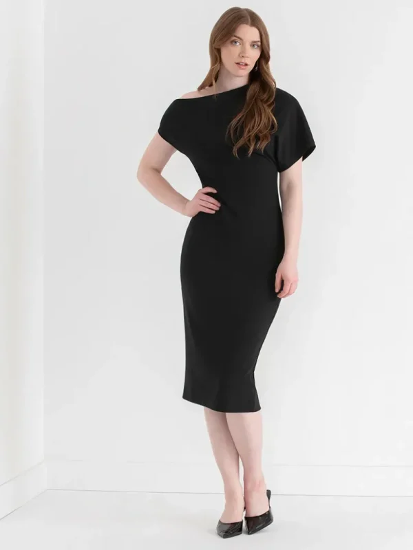 Ricki's Maxi & Midi Dresses*Asymmetrical Sleeve Midi Dress in Iconic Crepe