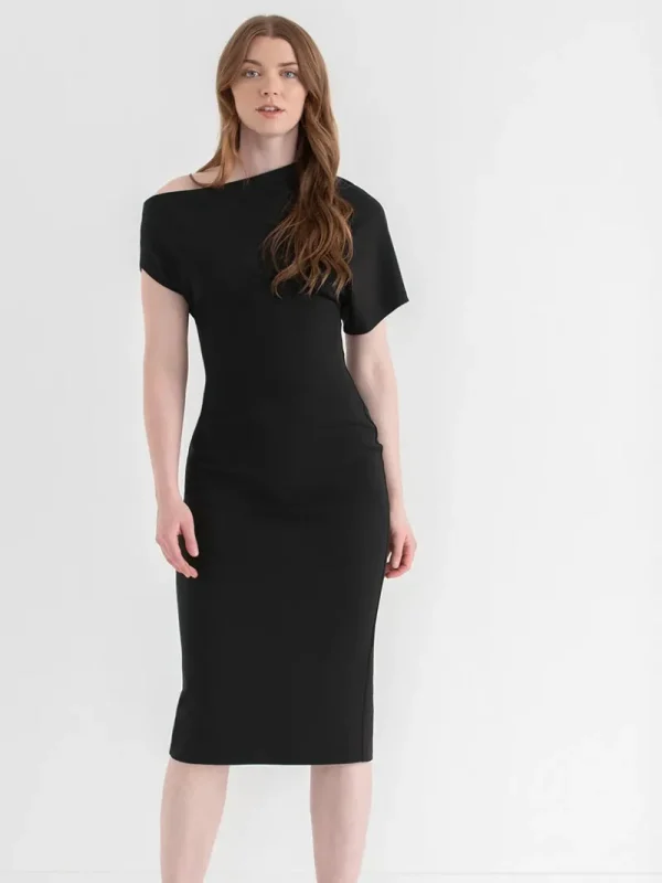 Ricki's Maxi & Midi Dresses*Asymmetrical Sleeve Midi Dress in Iconic Crepe