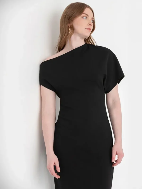 Ricki's Maxi & Midi Dresses*Asymmetrical Sleeve Midi Dress in Iconic Crepe