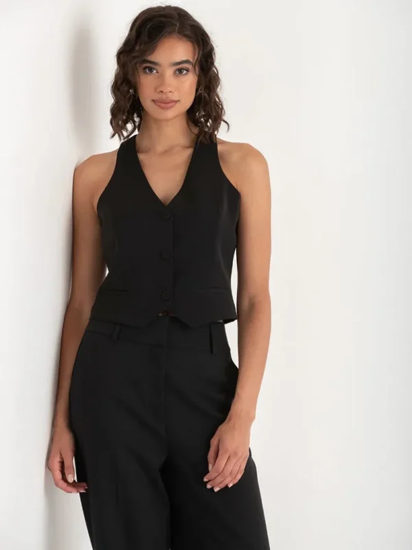 Ricki's Blazers*Crepe Vest with Detachable Rosette