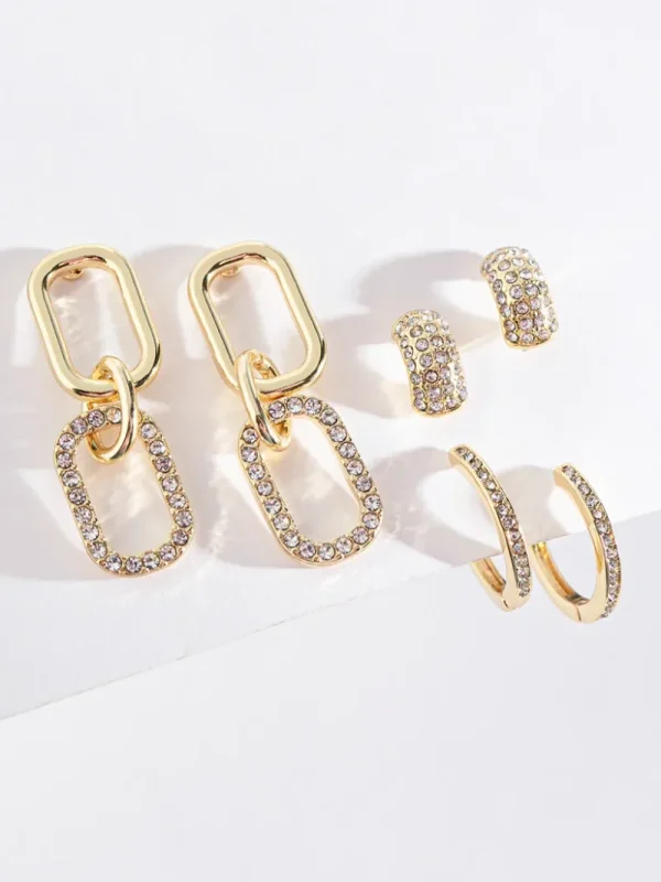 Ricki's Earrings*Pave Paperclip + Hoop + Stud Earring Set
