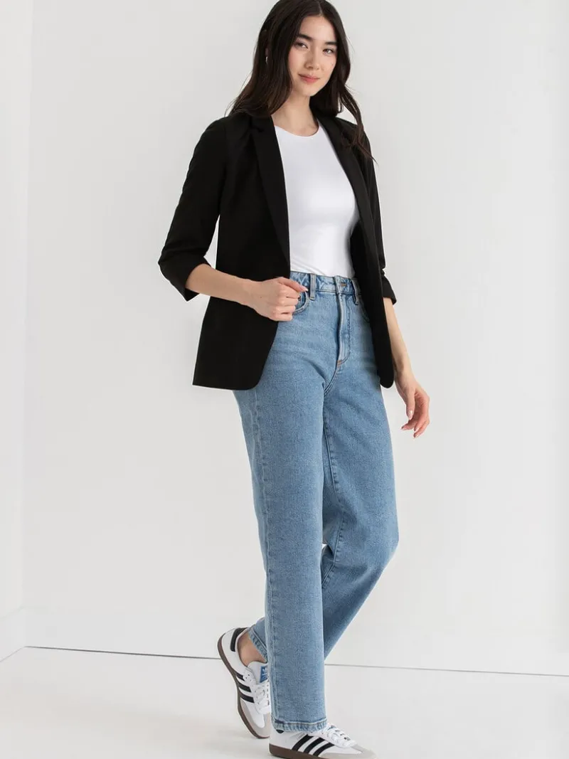 hampton__ruched_sleeve_po_0-1.webp Ricki's Blazers*Hampton 3/4 Ruched Sleeve Ponte Blazer