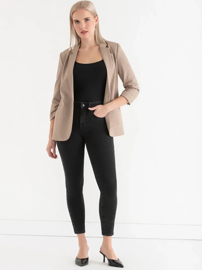 hampton__ruched_sleeve_po_0-10.webp Ricki's Blazers*Hampton 3/4 Ruched Sleeve Ponte Blazer