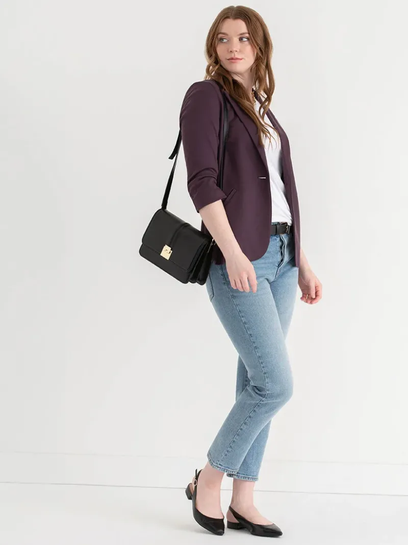 hampton__ruched_sleeve_po_1-5.webp Ricki's Blazers*Hampton 3/4 Ruched Sleeve Ponte Blazer