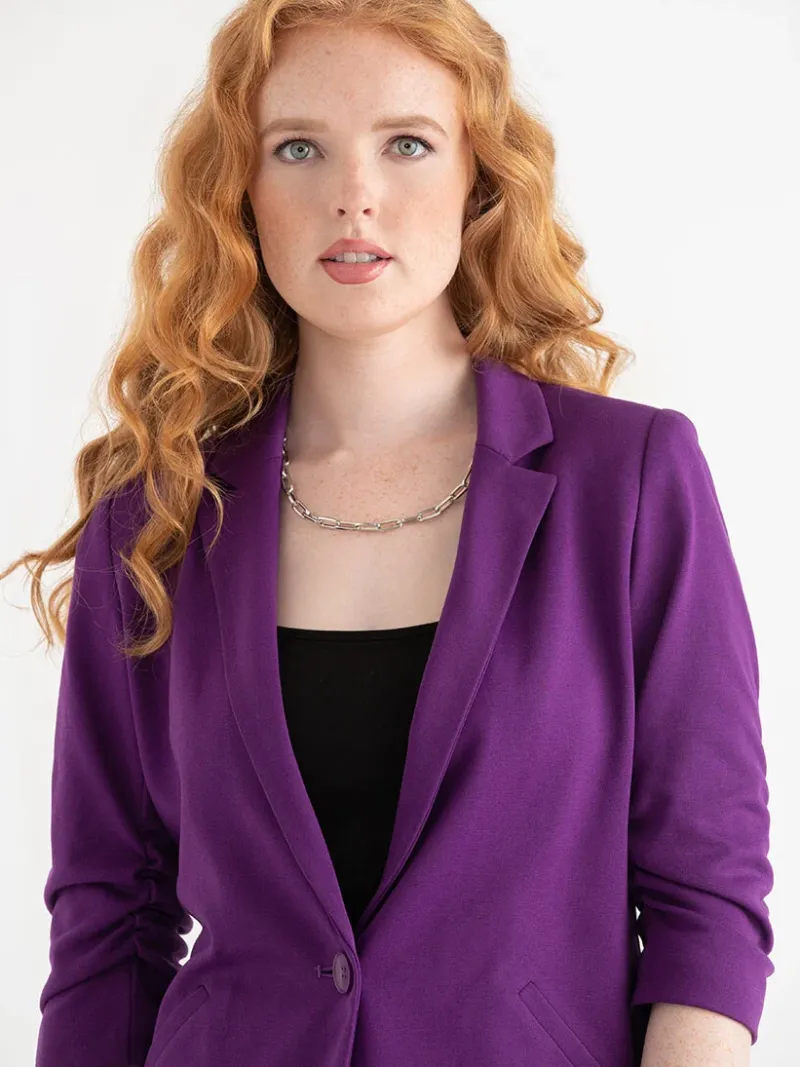 hampton__ruched_sleeve_po_1-6.webp Ricki's Blazers*Hampton 3/4 Ruched Sleeve Ponte Blazer