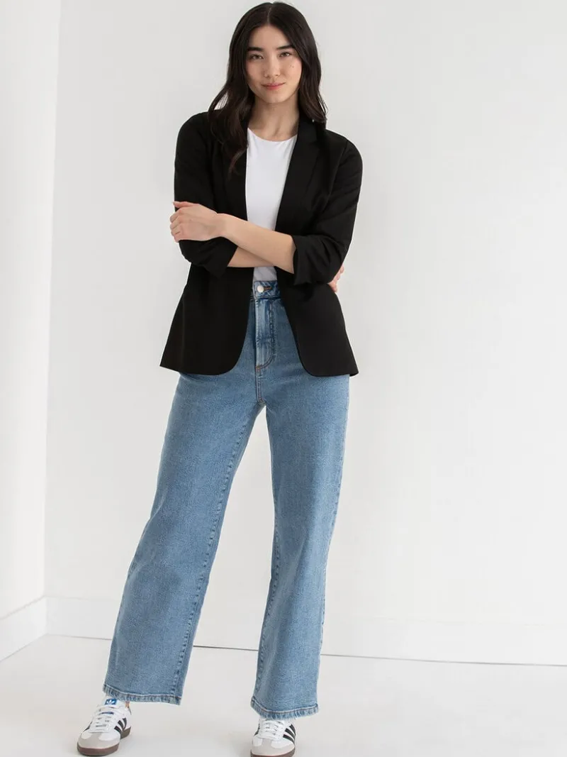 hampton__ruched_sleeve_po_2-1.webp Ricki's Blazers*Hampton 3/4 Ruched Sleeve Ponte Blazer