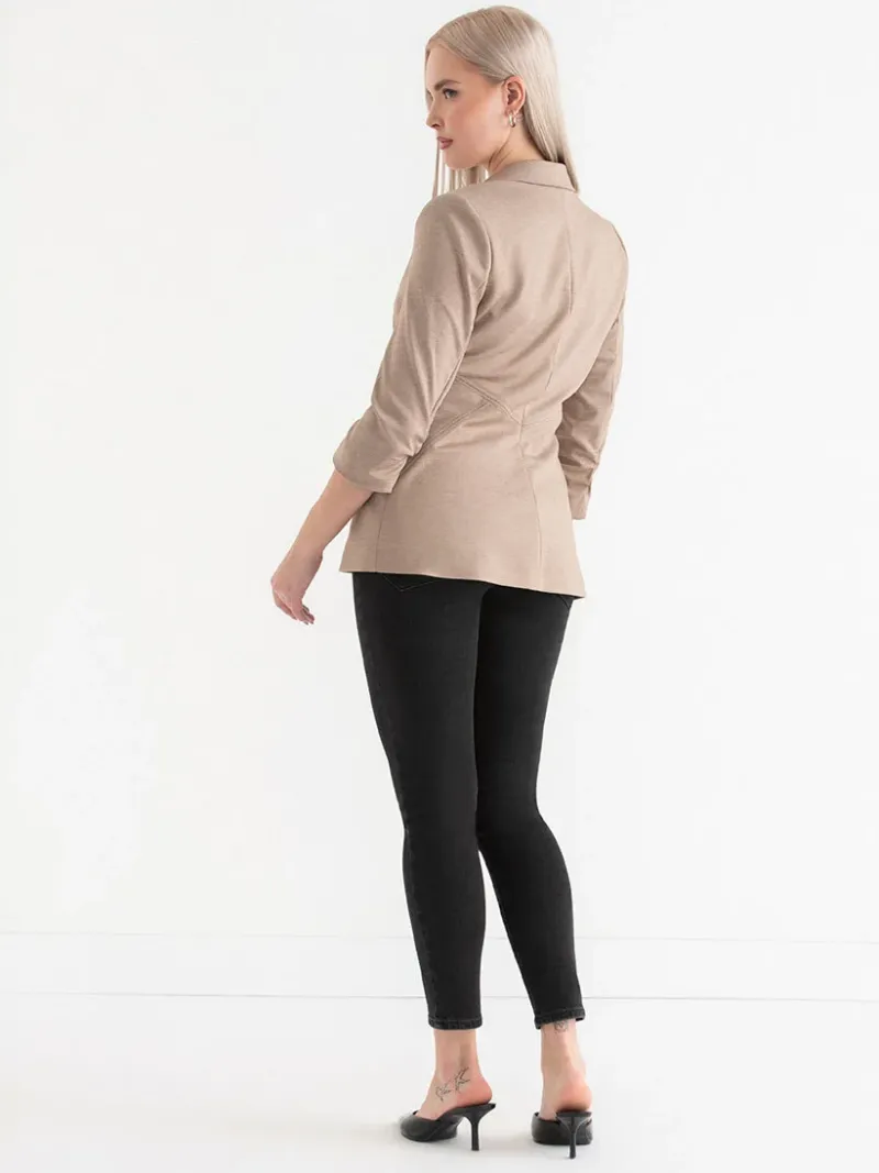 hampton__ruched_sleeve_po_2-10.webp Ricki's Blazers*Hampton 3/4 Ruched Sleeve Ponte Blazer