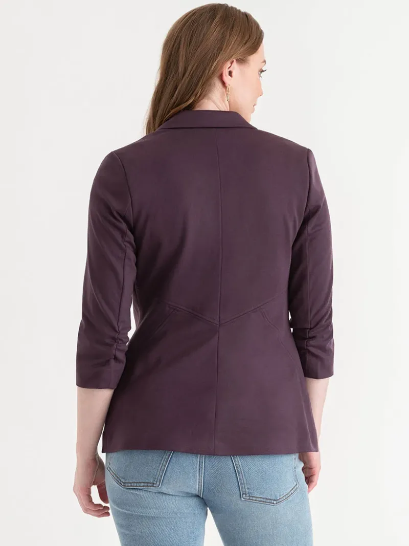 hampton__ruched_sleeve_po_3-5.webp Ricki's Blazers*Hampton 3/4 Ruched Sleeve Ponte Blazer