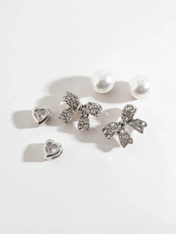 Ricki's Earrings*Heart, Pearl + Bow Stud Earrings Trio