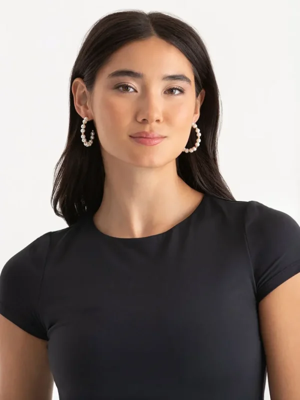 Ricki's Earrings*Large Pearl & Metal Hoops