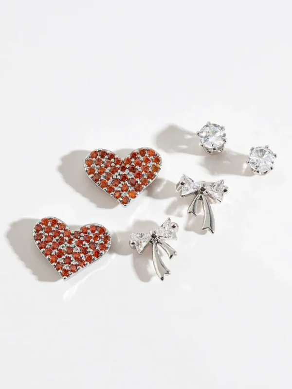 Ricki's Earrings*Rhinestone, Pave Heart + Bow Stud Earring Trio