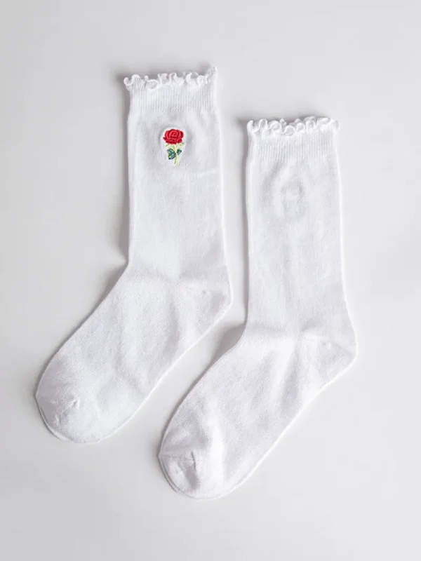 Ricki's Socks*Rose Embroidered Crew Socks