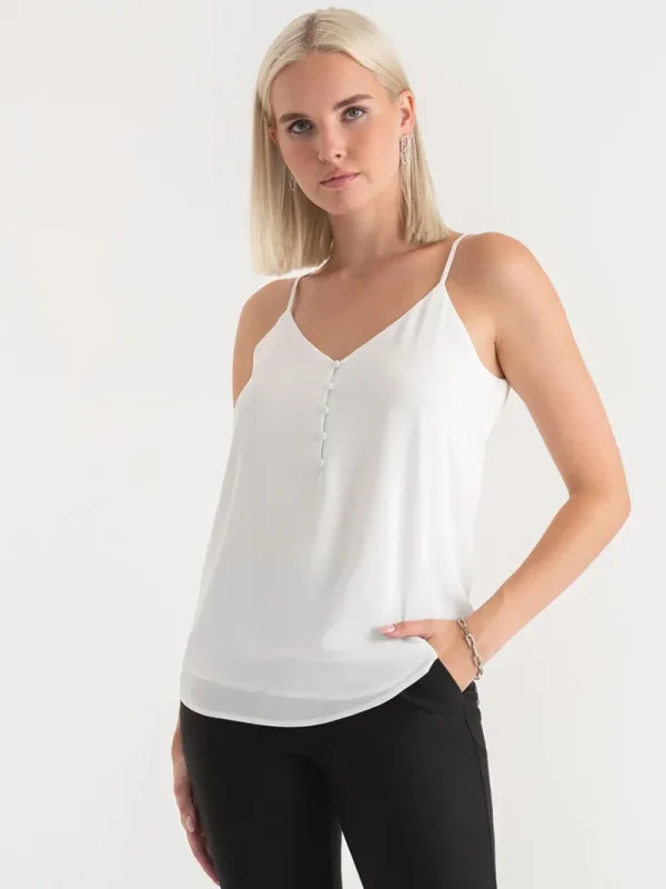 Ricki's Tees & Tanks*Sadie Strappy V-Neck Tank with Button