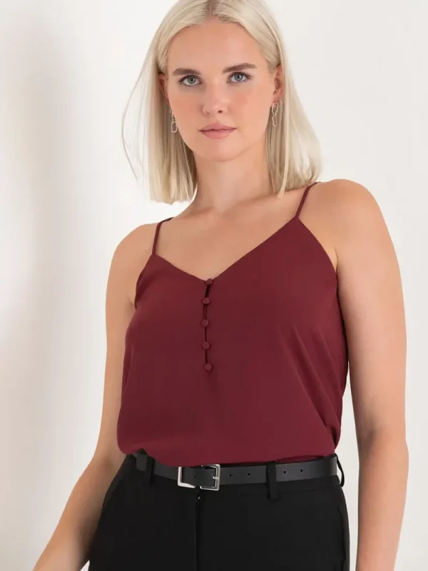 Ricki's Tees & Tanks*Sadie Strappy V-Neck Tank with Button