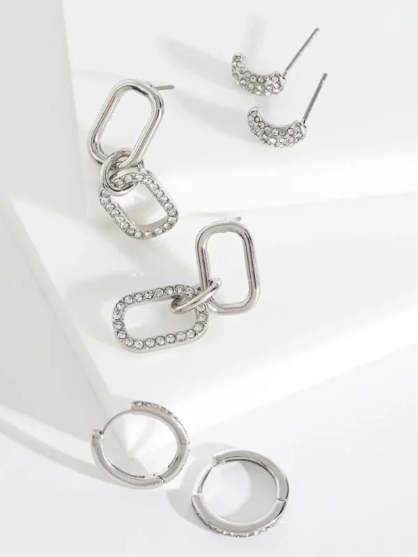 Ricki's Earrings*Pave Paperclip + Hoop + Stud Earring Set