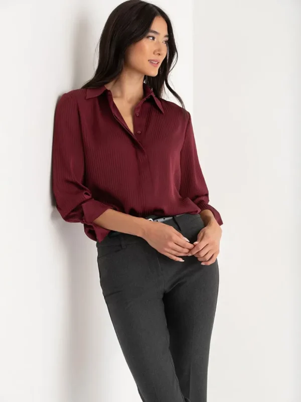 Ricki's Shirts & Blouses*Striped Waist Tie Collared Blouse