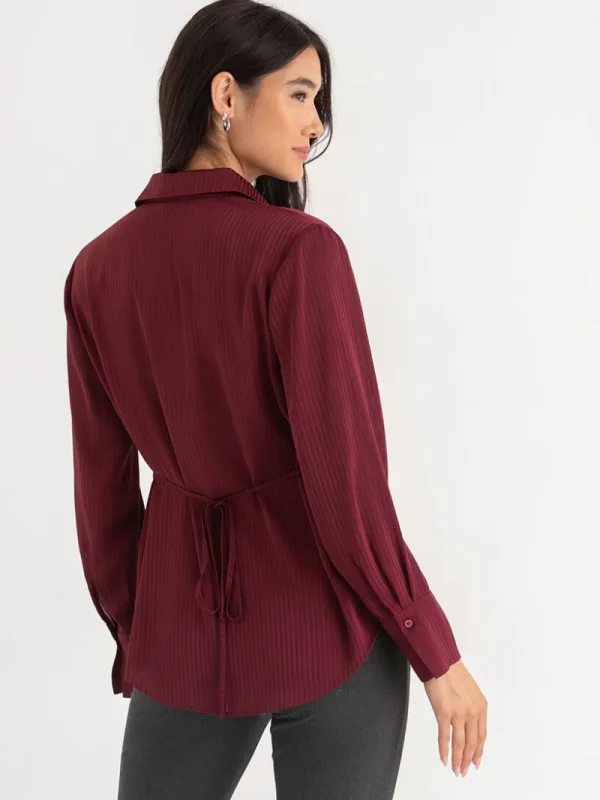 Ricki's Shirts & Blouses*Striped Waist Tie Collared Blouse