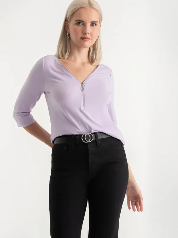 Ricki's Shirts & Blouses*V-Neck Zipper 3/4 Sleeve Top